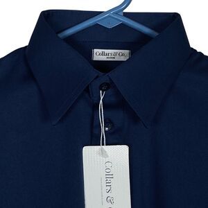 Collars & Co Polo Shirt Mens Medium Navy Dress Collar Point Office Preppy NWT